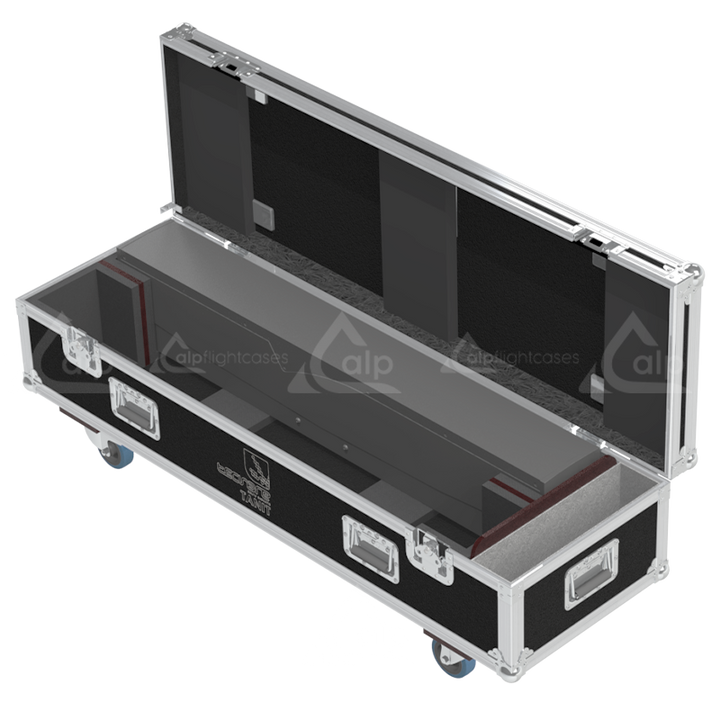 Two Tecnare Tanit Top units safely secured inside the custom pro audio flight case for safe transport