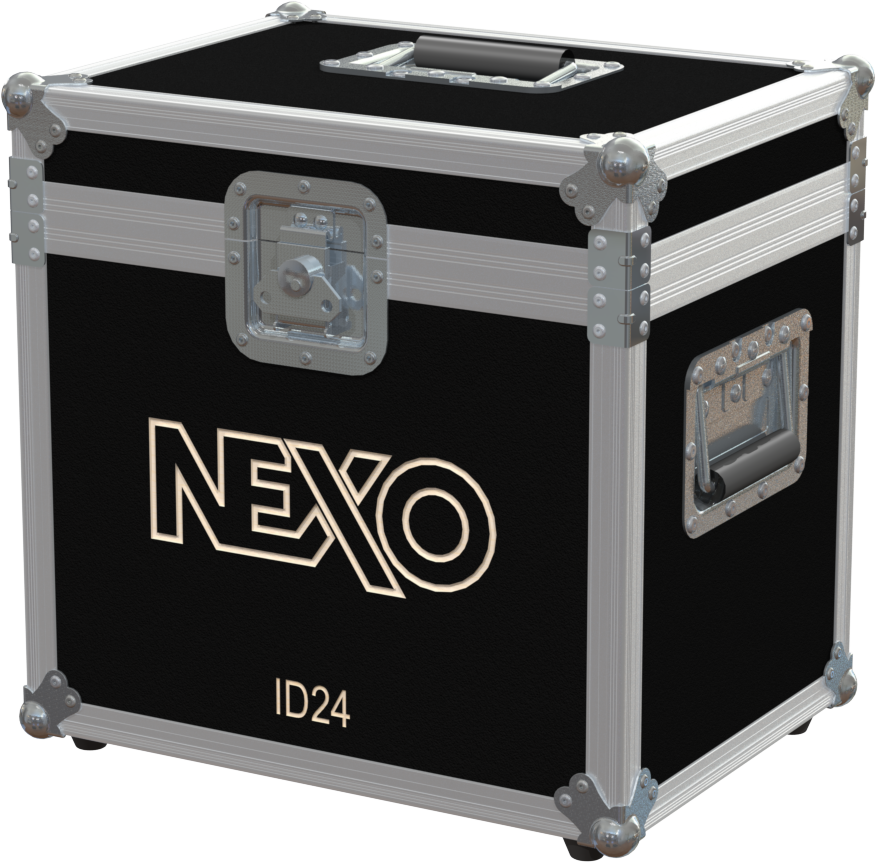 Front view of the professional twin touring flight case for 2x NEXO ID24 speakers by ALP Flight Cases