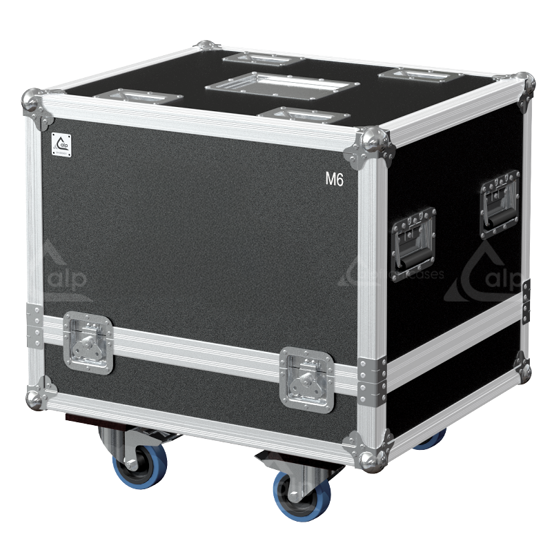 Front view of the twin touring flight case for 2x d&b audiotechnik M6 monitors by ALP Flight Cases