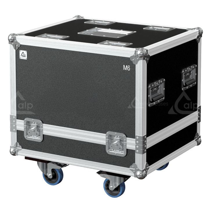 Front view of the twin touring flight case for 2x d&b audiotechnik M6 monitors by ALP Flight Cases