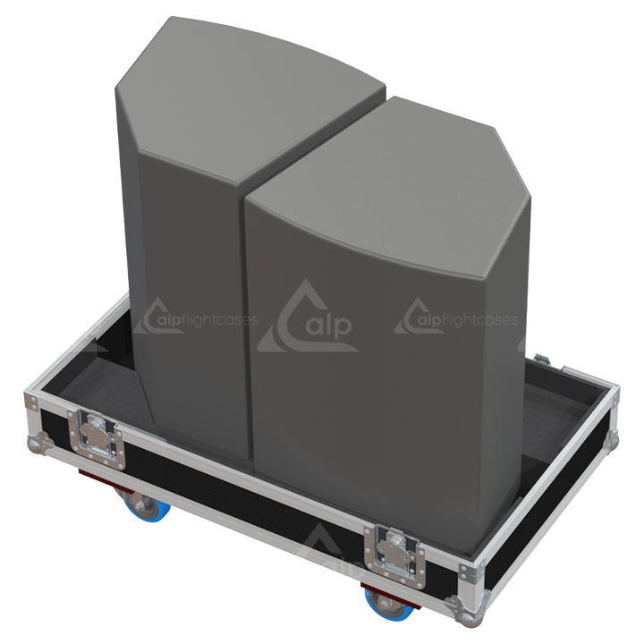 Two Martin Audio Blackline F15 speakers safely secured inside the custom pro audio flight case for live events