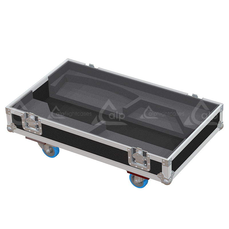 Empty interior of the flight case for 2x Martin Audio F15 showing precision CNC-cut foam for high-density packing