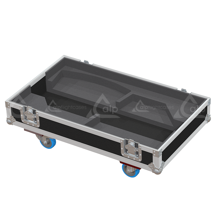 Empty interior of the flight case for 2x Martin Audio F15 showing precision CNC-cut foam for high-density packing