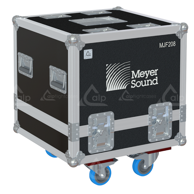 Front view of the professional twin touring flight case for 2x Meyer Sound MJF-208 monitors by ALP Flight Cases