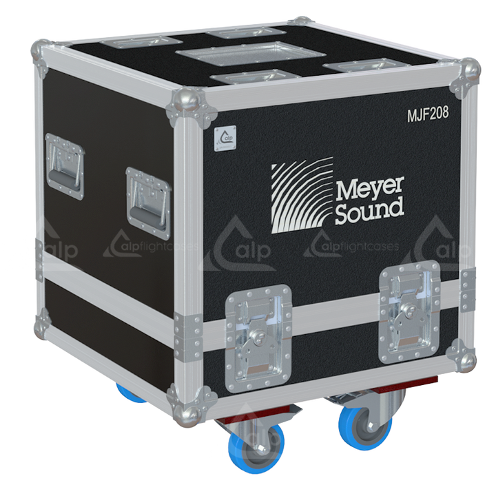 Front view of the professional twin touring flight case for 2x Meyer Sound MJF-208 monitors by ALP Flight Cases