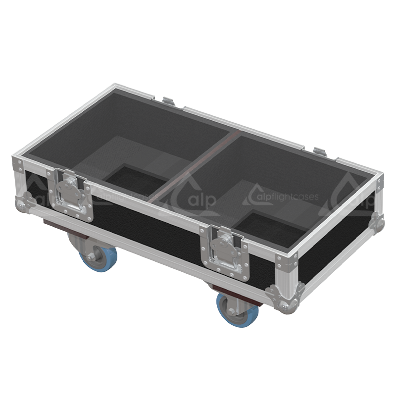 Empty interior of the flight case for Yamaha STAGEPAS 600BT showing precision CNC-cut foam for speakers and accessories