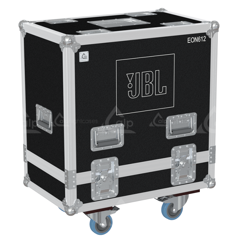 Front view of the professional twin touring flight case for 2x JBL EON612 by ALP Flight Cases