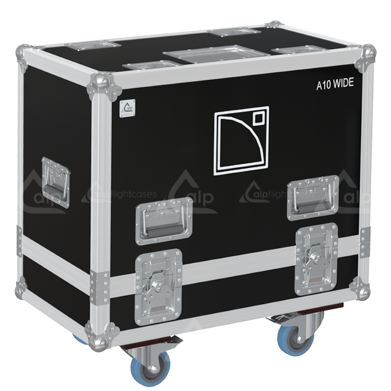 Front view of the professional twin touring flight case for 2x L-Acoustics A10 Wide by ALP Flight Cases