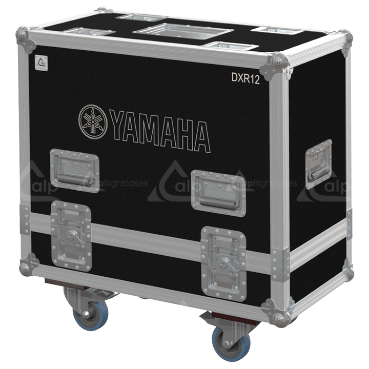 Front view of the twin touring flight case for 2x Yamaha DXR12 MKII loudspeakers by ALP Flight Cases