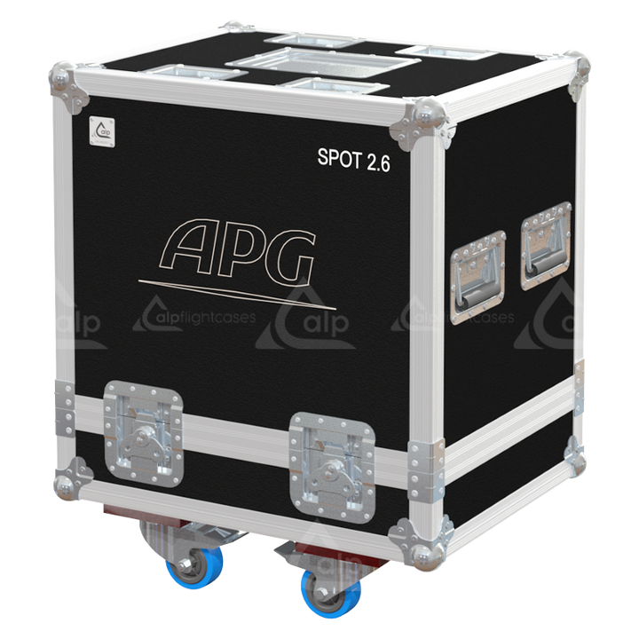 Front view of the dual flight case for 2x APG SPOT 2.6 by ALP Flight Cases