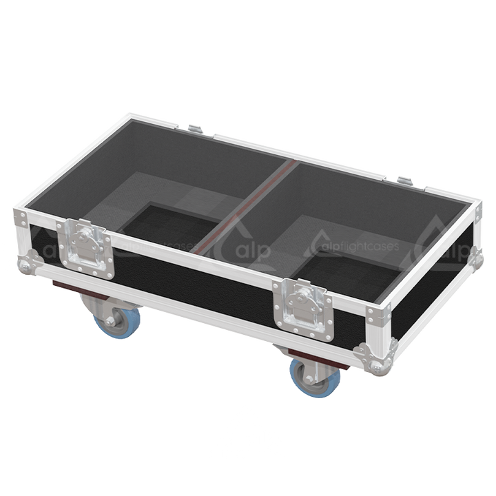 Empty interior of the flight case for 2x RCF TT 22-A II showing precision CNC-cut foam inserts for secure packing