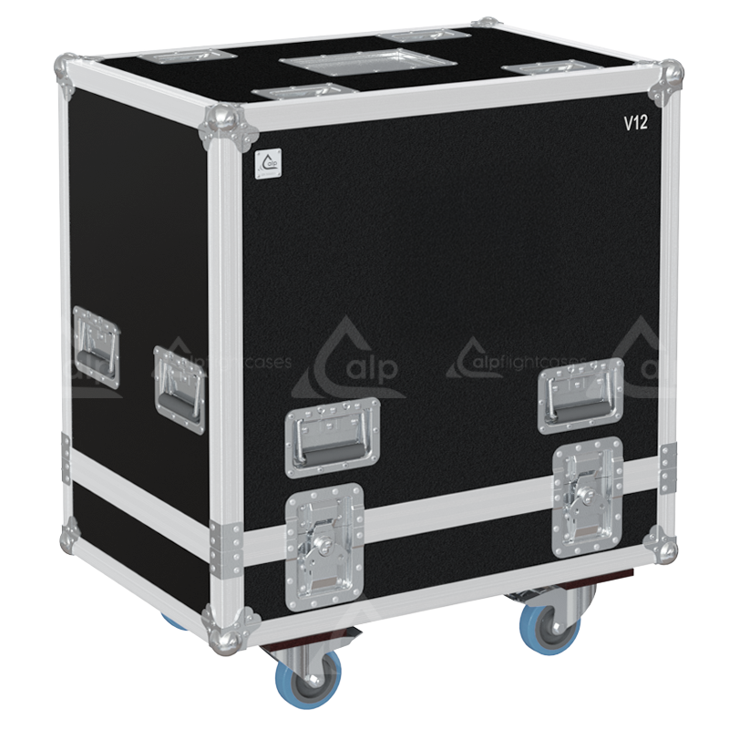 Front view of the professional touring flight case for 2x d&b audiotechnik V-Series cabinets (V7/V12) by ALP Flight Cases