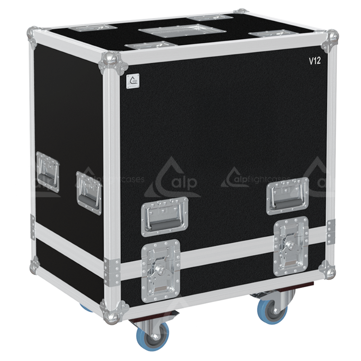 Front view of the professional touring flight case for 2x d&b audiotechnik V-Series cabinets (V7/V12) by ALP Flight Cases