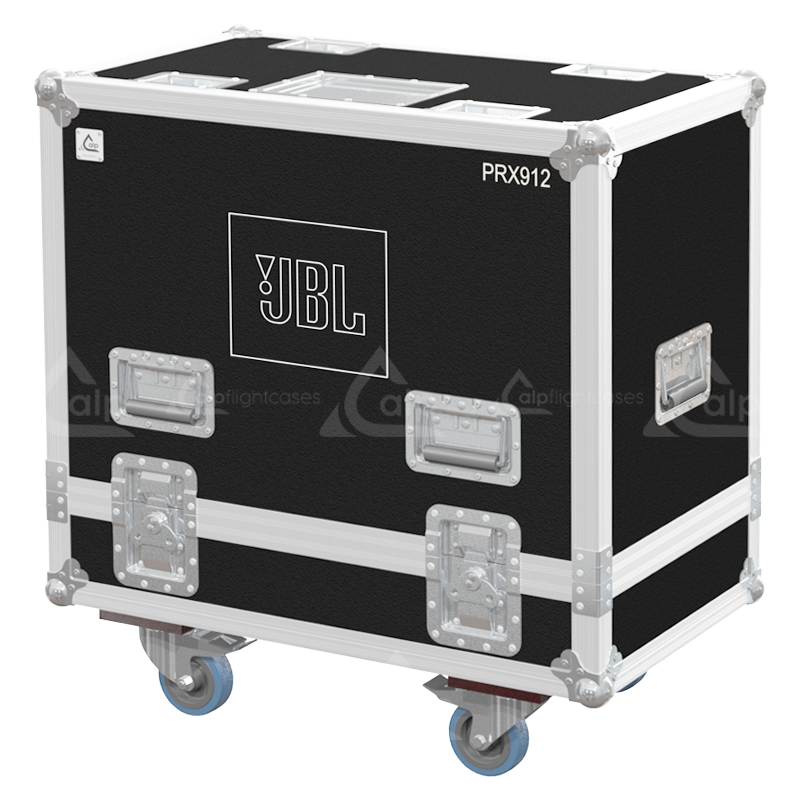 Front view of the twin touring flight case for 2x JBL PRX912 loudspeakers by ALP Flight Cases