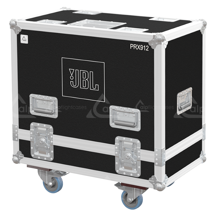 Front view of the twin touring flight case for 2x JBL PRX912 loudspeakers by ALP Flight Cases