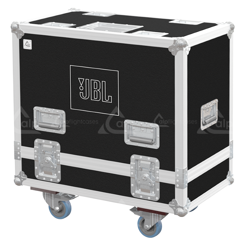 Front view of the twin touring flight case for 2x JBL EON 715 loudspeakers by ALP Flight Cases