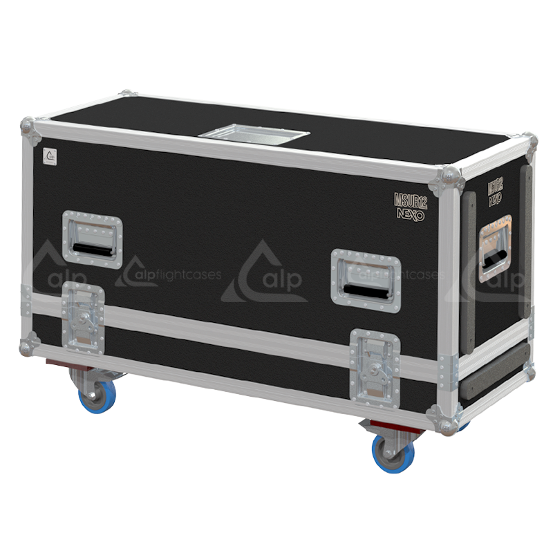 Front view of the twin touring flight case for 2x NEXO MSUB12 subwoofers by ALP Flight Cases