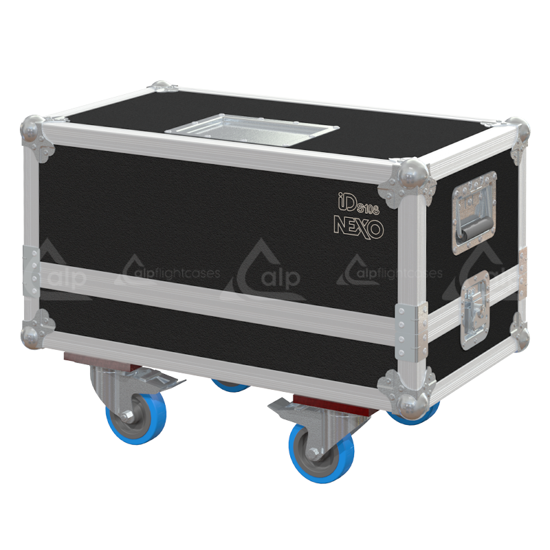 Front view of the twin touring flight case for 2x NEXO IDS108 subwoofers by ALP Flight Cases