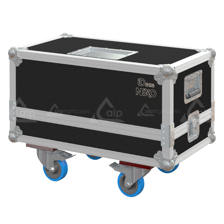 Front view of the twin touring flight case for 2x NEXO IDS108 subwoofers by ALP Flight Cases