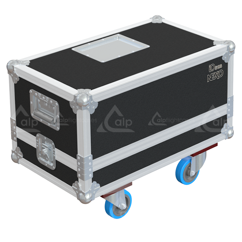 Rear view of the road case for NEXO IDS108 showing heavy-duty hardware and 10mm birch plywood