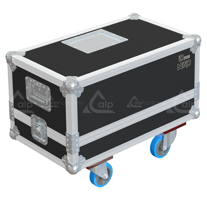 Rear view of the road case for NEXO IDS108 showing heavy-duty hardware and 10mm birch plywood