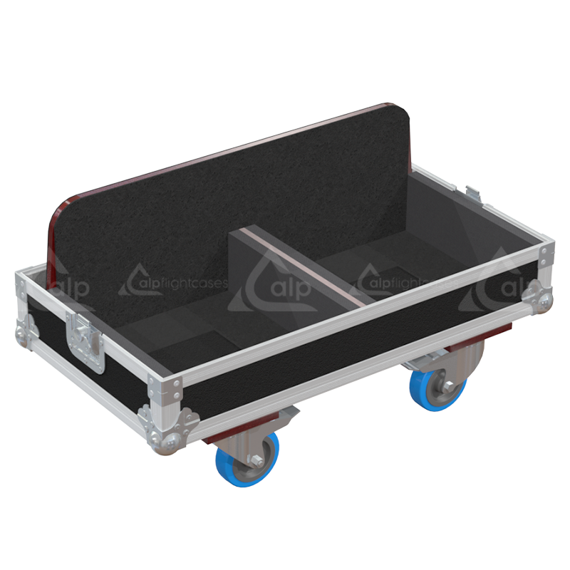 Empty interior of the flight case for 2x NEXO IDS108 showing precision CNC-cut foam for subwoofer protection