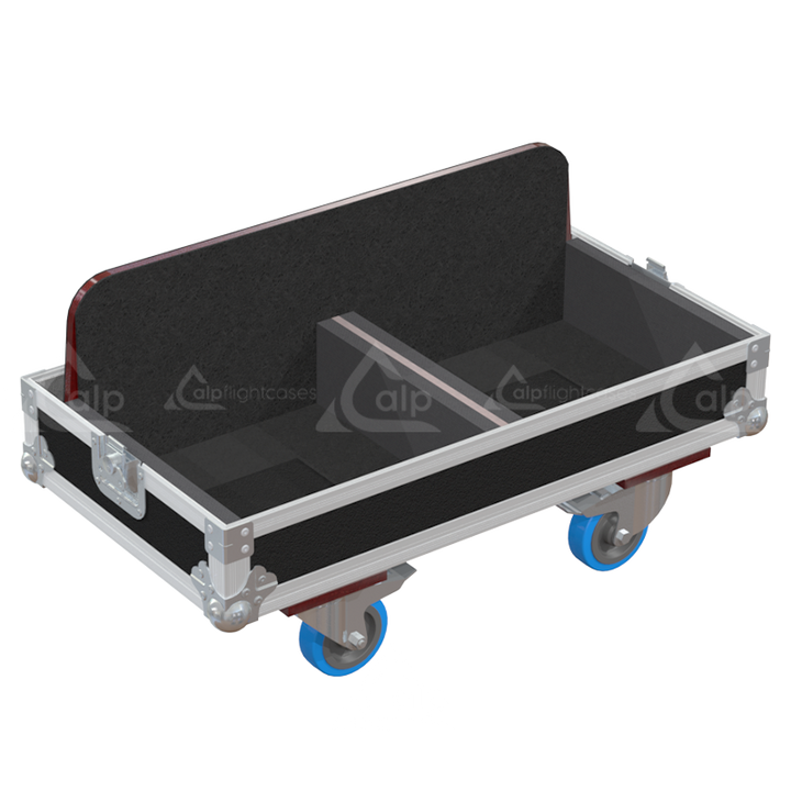Empty interior of the flight case for 2x NEXO IDS108 showing precision CNC-cut foam for subwoofer protection