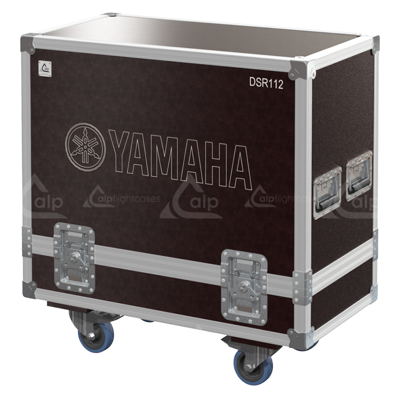Front view of the twin touring flight case for 2x Yamaha DSR112 Series loudspeakers by ALP Flight Cases