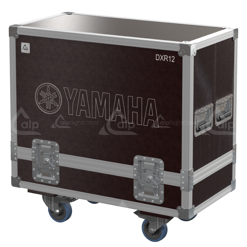 Front view of the twin touring flight case for 2x Yamaha DXR12 Series loudspeakers by ALP Flight Cases