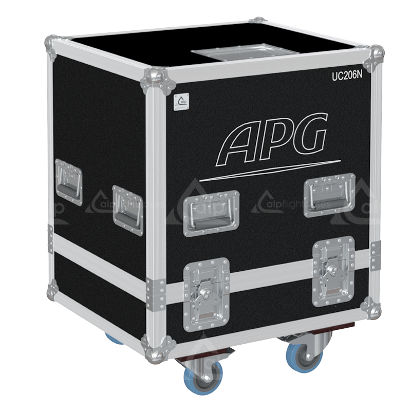 Front view of the 3-way touring flight case for 3x APG UC206N line array speakers by ALP Flight Cases