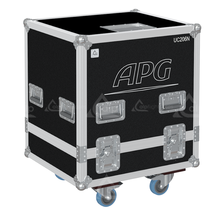 Front view of the 3-way touring flight case for 3x APG UC206N line array speakers by ALP Flight Cases