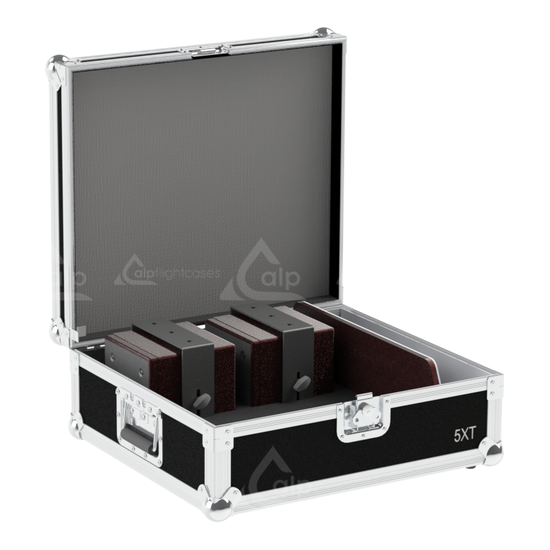 Four L-Acoustics 5XT ultra-compact speakers safely secured inside the custom flight case for corporate events