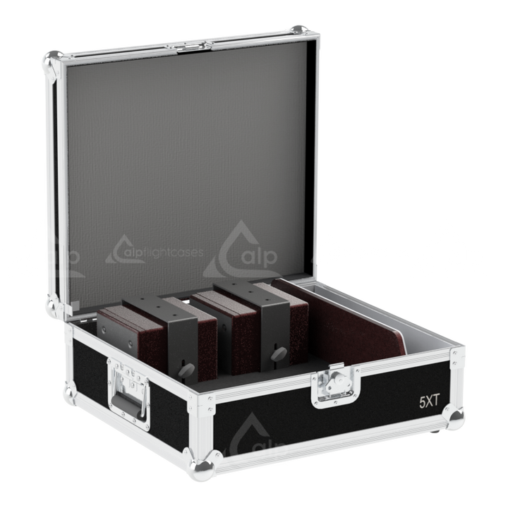 Four L-Acoustics 5XT ultra-compact speakers safely secured inside the custom flight case for corporate events