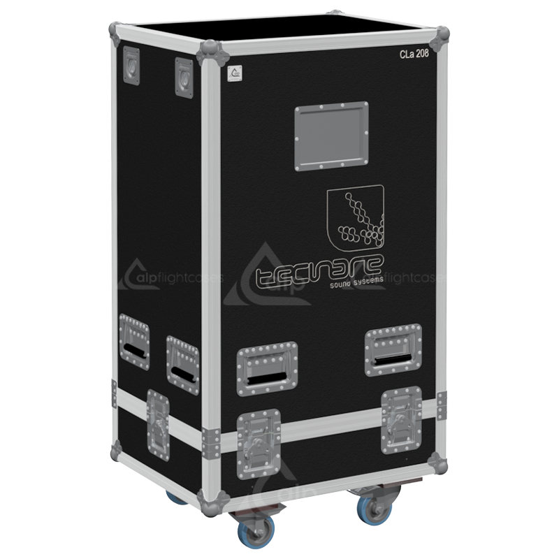 Front view of the 4-way touring flight case for 4x Tecnare CLa 208 line array modules by ALP Flight Cases