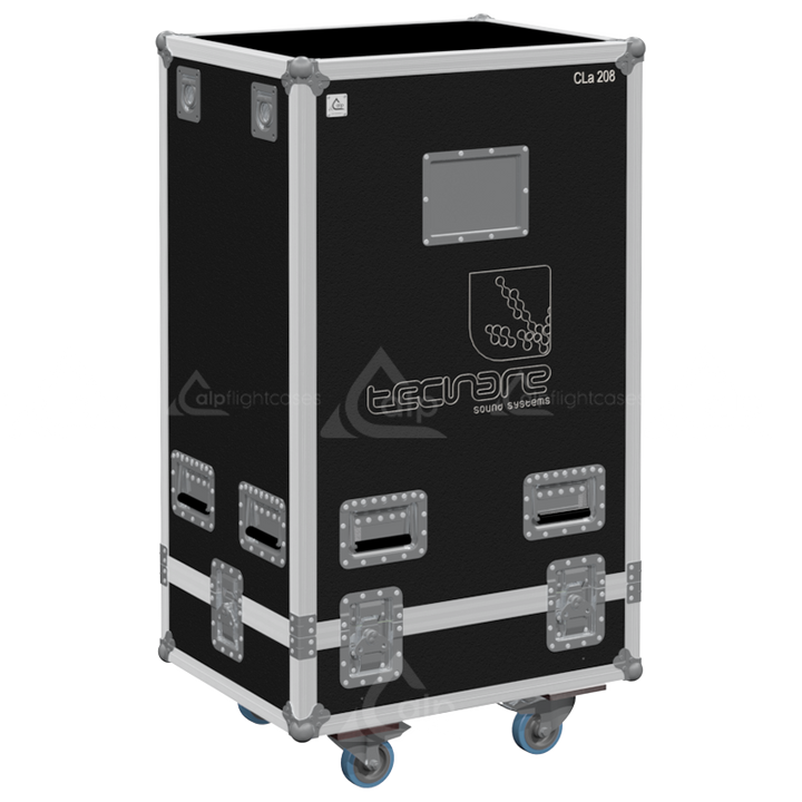 Front view of the 4-way touring flight case for 4x Tecnare CLa 208 line array modules by ALP Flight Cases