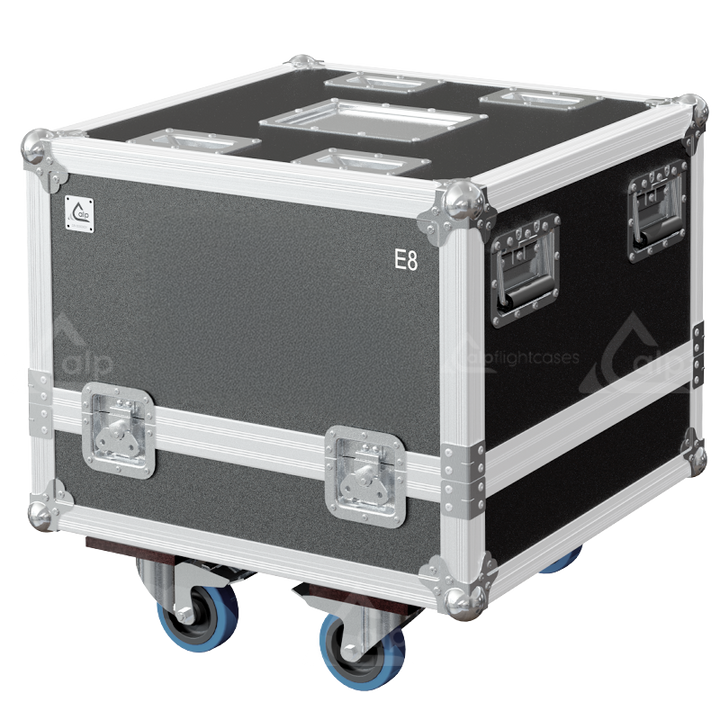Front view of the 4-way touring flight case for 4x d&b audiotechnik E8 speakers by ALP Flight Cases