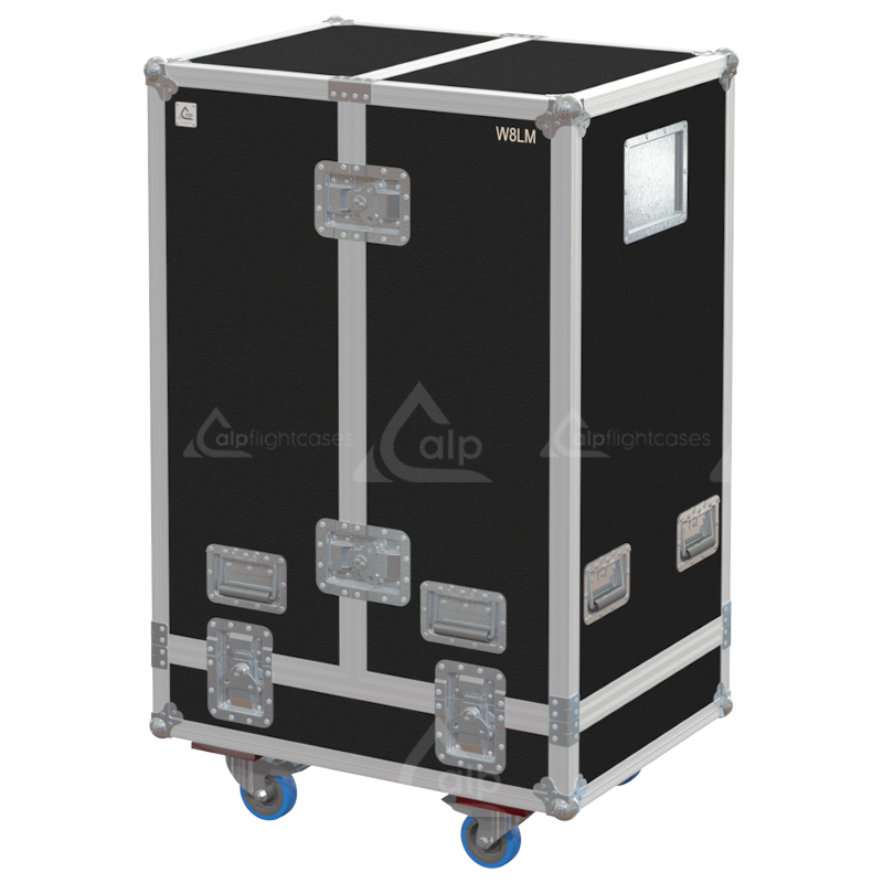 Front view of the professional line array flight case for 4x Martin Audio W8LM and Flying Frame by ALP Flight Cases