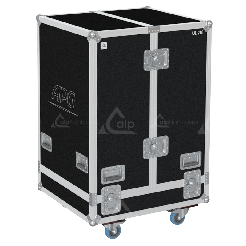 Front view of the 4-way touring flight case for 4x APG Uniline UL210 line array speakers by ALP Flight Cases