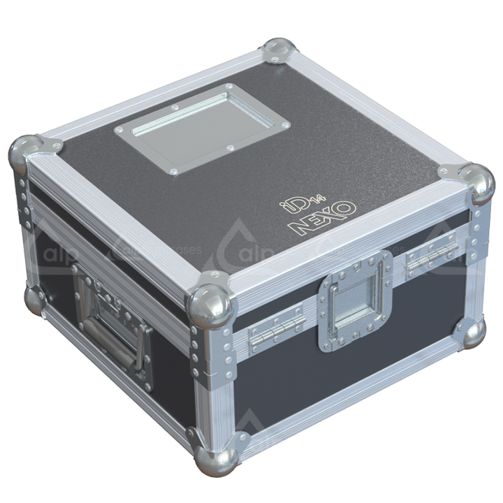 Rear top view of the road case for NEXO ID14 showing heavy-duty hardware and 10mm birch plywood construction