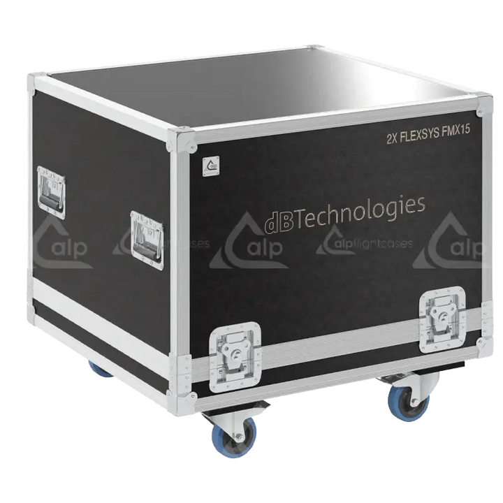 Front view of the professional flight case for 2x dBTechnologies Flexys FMX15 monitors by ALP Flight Cases