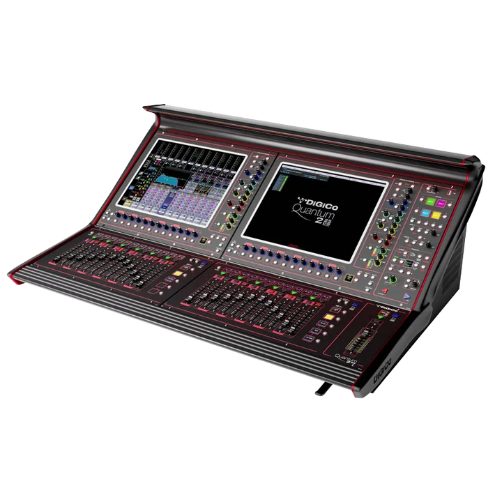 DiGiCo Quantum 225DS digital mixing console safely secured inside the custom ALP flight case with rear doghouse access