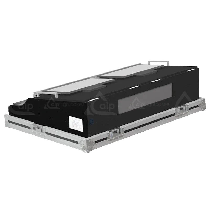 ALP FLIGHT CASES GRANDMA3 ONPC COMMAND WING + FADER WING + SUP LCD + LED - WHEELS BACK VIEW FLIGHT CASE