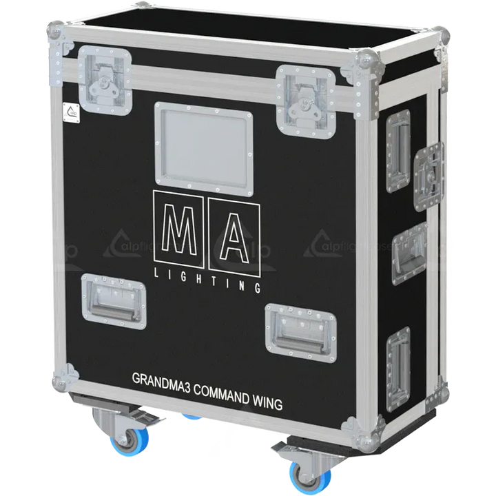 GRANDMA3 ONPC COMMAND WING + SUP LCD +LED - WHEELS SIDE VIEW FLIGHT CASE LATERAL FRONT