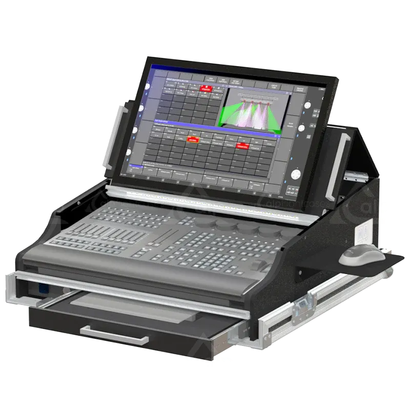 GRANDMA3 ONPC COMMAND WING + SUP LCD +LED - WHEELS FLIGHT CASE SIDE VIEW LATERAL