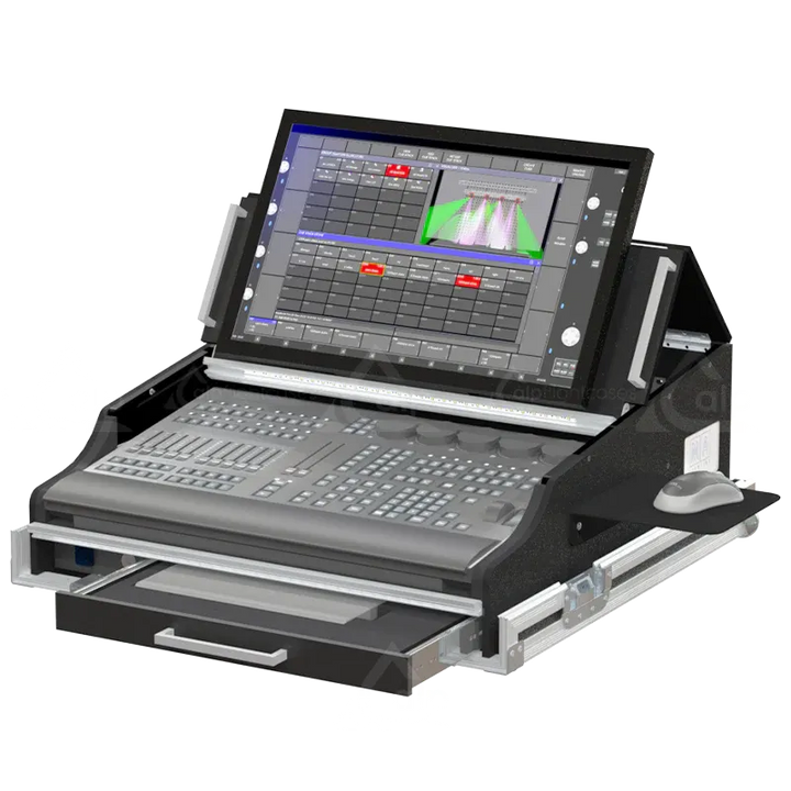 GRANDMA3 ONPC COMMAND WING + SUP LCD +LED - WHEELS FLIGHT CASE SIDE VIEW LATERAL