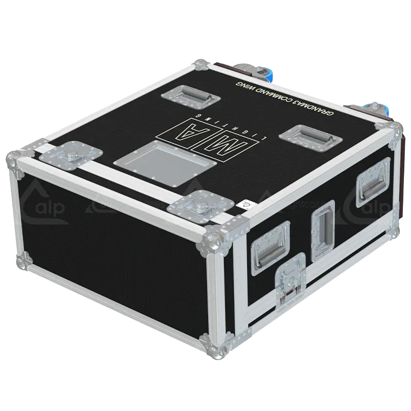 GRANDMA3 ONPC COMMAND WING + SUP LCD +LED - WHEELS BACK LATERAL SIDE VIEW FLIGHT CASE