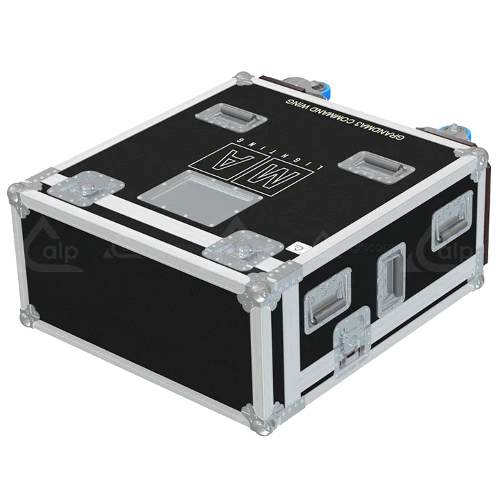 GRANDMA3 ONPC COMMAND WING + SUP LCD +LED - WHEELS BACK LATERAL SIDE VIEW FLIGHT CASE