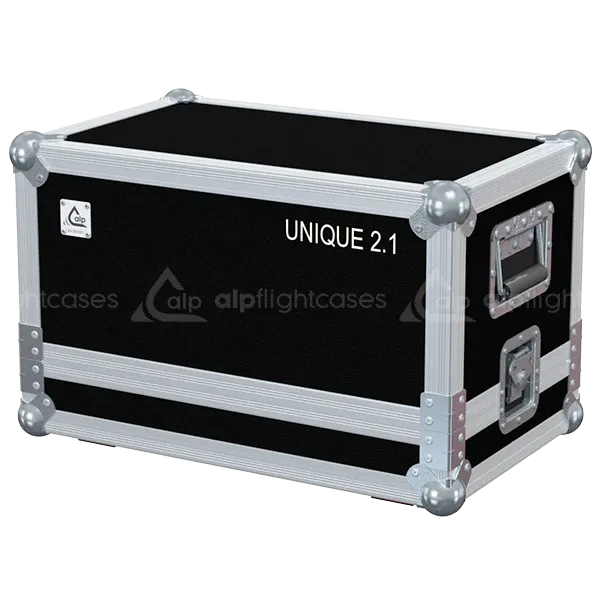ALP FLIGHT CASES front view of Look Solutions Unique 2.1 water-based haze machine flight case with heavy-duty 10mm birch plywood and recessed hardware