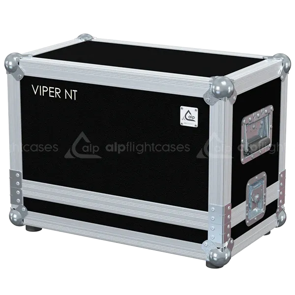 Front view of Look Solutions Viper NT flight case with wheels and heavy-duty touring hardware