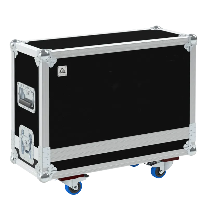 ALP FLIGHT CASES front view of Magic FX Stage Fan XL flight case with heavy-duty touring hardware and wheels